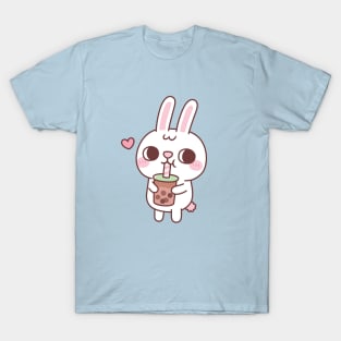 Cute Little White Rabbit Loves Drinking Bubble Tea T-Shirt